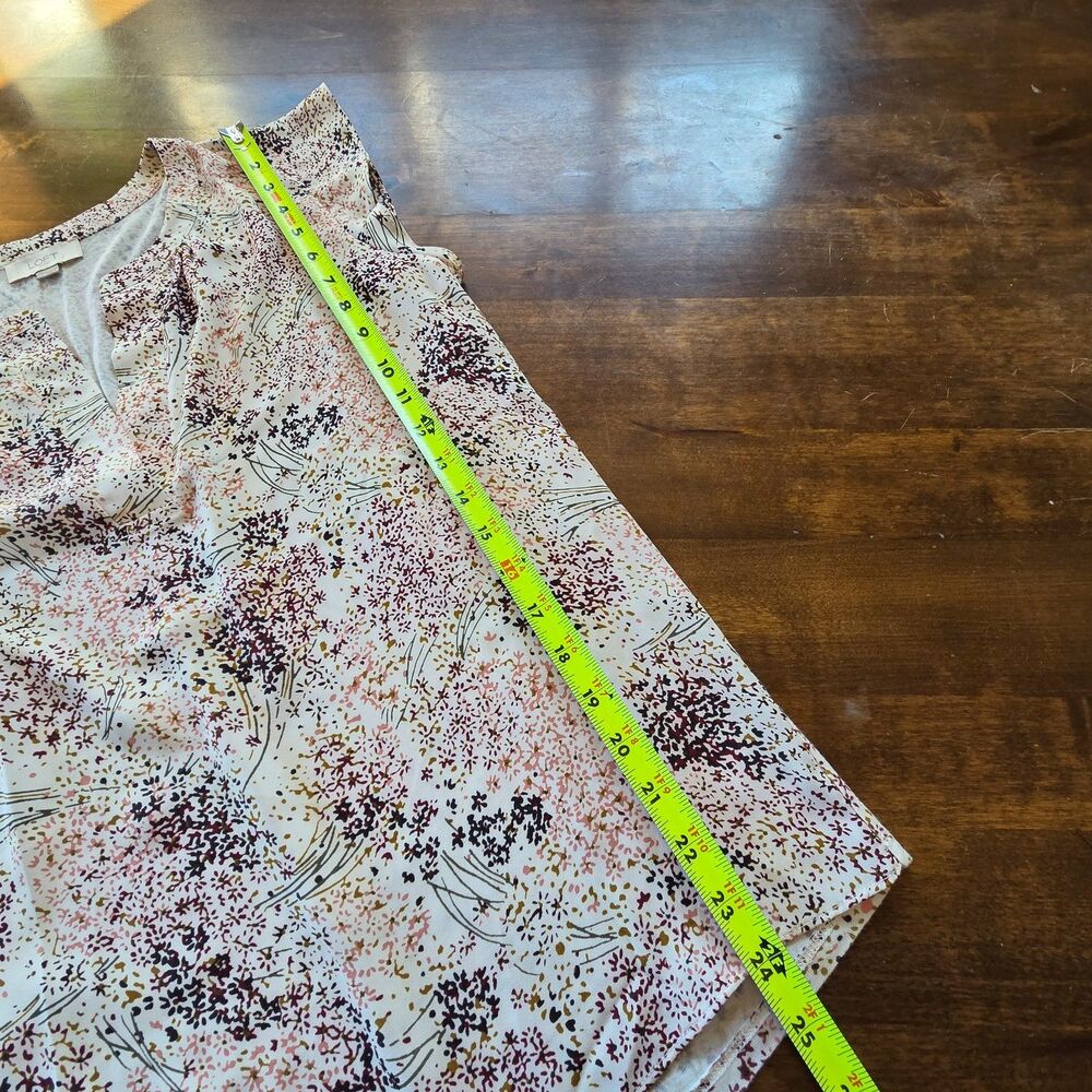 LOFT Floral Flutter Sleeve Split Neck Blouse White Pink Burgundy S - Picture 8 of 8